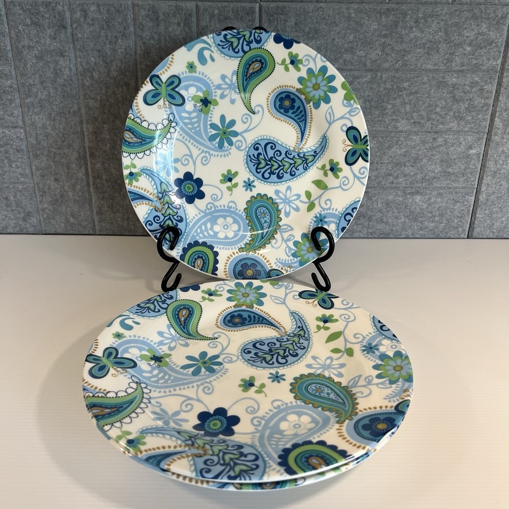 Royal Norfolk 10 inch Dinner Plates Set of 3 Blue & Green Paisley